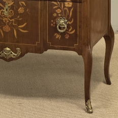 Antique French Louis XVI Style Marquetry Marble Top Commode