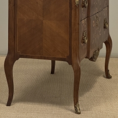Antique French Louis XVI Style Marquetry Marble Top Commode
