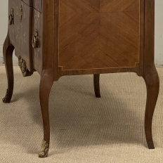 Antique French Louis XVI Style Marquetry Marble Top Commode