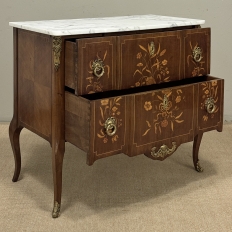 Antique French Louis XVI Style Marquetry Marble Top Commode