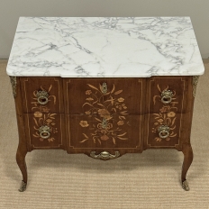 Antique French Louis XVI Style Marquetry Marble Top Commode