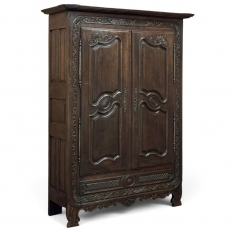 18th Century Country French Normandy Carved Oak Armoire