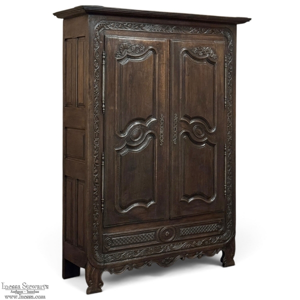 18th Century Country French Normandy Carved Oak Armoire