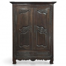 18th Century Country French Normandy Carved Oak Armoire