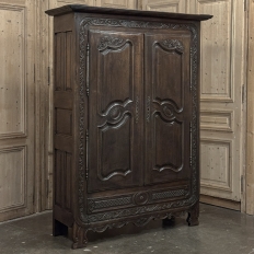 18th Century Country French Normandy Carved Oak Armoire