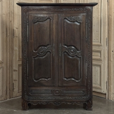 18th Century Country French Normandy Carved Oak Armoire