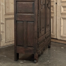 18th Century Country French Normandy Carved Oak Armoire