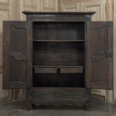 18th Century Country French Normandy Carved Oak Armoire