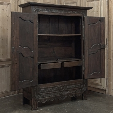 18th Century Country French Normandy Carved Oak Armoire