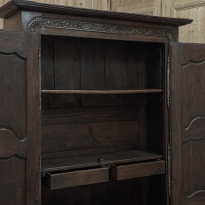 18th Century Country French Normandy Carved Oak Armoire