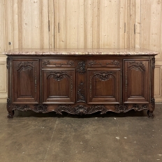 Antique French Walnut Louis XIV Marble Top Display Buffet ~ Sideboard
