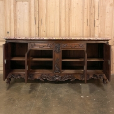 Antique French Walnut Louis XIV Marble Top Display Buffet ~ Sideboard