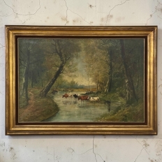 Framed Oil Painting on Canvas by J. Vanlint 'Landscape with Cows'