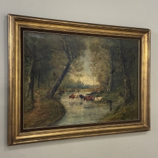 Framed Oil Painting on Canvas by J. Vanlint 'Landscape with Cows'