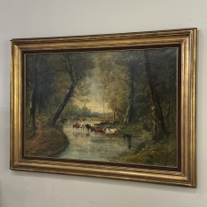 Framed Oil Painting on Canvas by J. Vanlint 'Landscape with Cows'