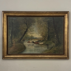 Framed Oil Painting on Canvas by J. Vanlint 'Landscape with Cows'