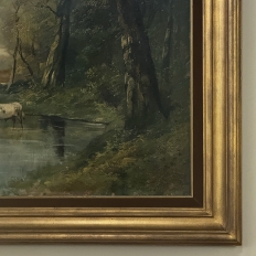Framed Oil Painting on Canvas by J. Vanlint 'Landscape with Cows'
