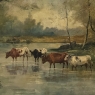 Framed Oil Painting on Canvas by J. Vanlint 'Landscape with Cows'