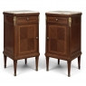 Pair of Antique French Louis XVI Style Marquetry Marble Top Nightstands