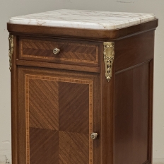 Pair of Antique French Louis XVI Style Marquetry Marble Top Nightstands