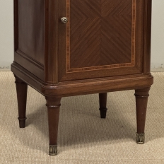 Pair of Antique French Louis XVI Style Marquetry Marble Top Nightstands