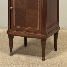 Pair of Antique French Louis XVI Style Marquetry Marble Top Nightstands