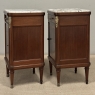 Pair of Antique French Louis XVI Style Marquetry Marble Top Nightstands