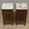Pair of Antique French Louis XVI Style Marquetry Marble Top Nightstands