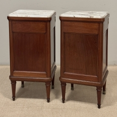 Pair of Antique French Louis XVI Style Marquetry Marble Top Nightstands