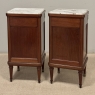 Pair of Antique French Louis XVI Style Marquetry Marble Top Nightstands