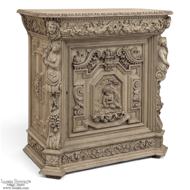 19th Century French Renaissance Revival Hand Carved Oak Buffet in Stripped Oak