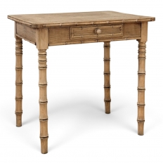 19th Century French Stripped Pine Faux Bamboo End Table with Drawer