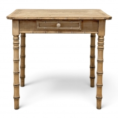 19th Century French Stripped Pine Faux Bamboo End Table with Drawer