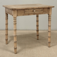 19th Century French Stripped Pine Faux Bamboo End Table with Drawer