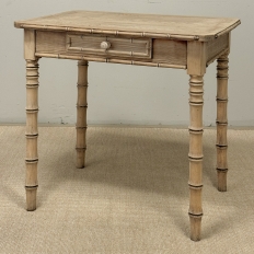 19th Century French Stripped Pine Faux Bamboo End Table with Drawer