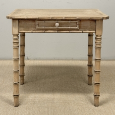 19th Century French Stripped Pine Faux Bamboo End Table with Drawer