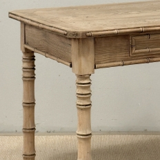 19th Century French Stripped Pine Faux Bamboo End Table with Drawer