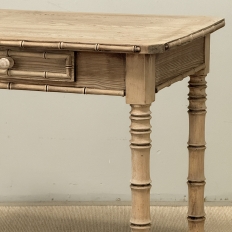 19th Century French Stripped Pine Faux Bamboo End Table with Drawer