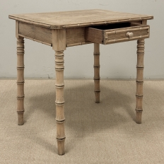 19th Century French Stripped Pine Faux Bamboo End Table with Drawer