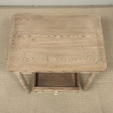 19th Century French Stripped Pine Faux Bamboo End Table with Drawer