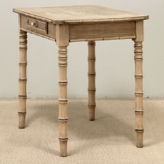 19th Century French Stripped Pine Faux Bamboo End Table with Drawer