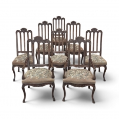 Set of 8 Antique Country French Li&egrave;geois Dining Chairs with Needlepoint Tapestry includes 2 Armchairs