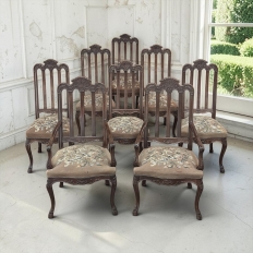 Set of 8 Antique Country French Liègeois Dining Chairs with Needlepoint Tapestry includes 2 Armchairs