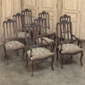 Set of 8 Antique Country French Liègeois Dining Chairs with Needlepoint Tapestry includes 2 Armchairs