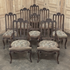 Set of 8 Antique Country French Liègeois Dining Chairs with Needlepoint Tapestry includes 2 Armchairs