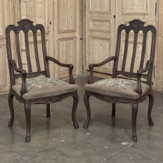 Set of 8 Antique Country French Liègeois Dining Chairs with Needlepoint Tapestry includes 2 Armchairs