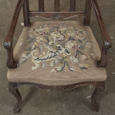 Set of 8 Antique Country French Liègeois Dining Chairs with Needlepoint Tapestry includes 2 Armchairs