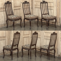 Set of 8 Antique Country French Liègeois Dining Chairs with Needlepoint Tapestry includes 2 Armchairs