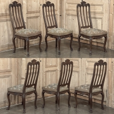 Set of 8 Antique Country French Liègeois Dining Chairs with Needlepoint Tapestry includes 2 Armchairs