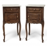 Pair of Antique French Louis XV Oak Nightstands with Carrara Marble